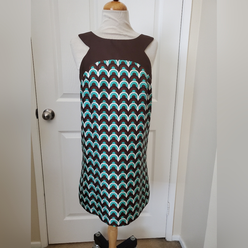 Designer Milly of New York Silk Dress Brown Seafoam Green Sheath Women's Size 4